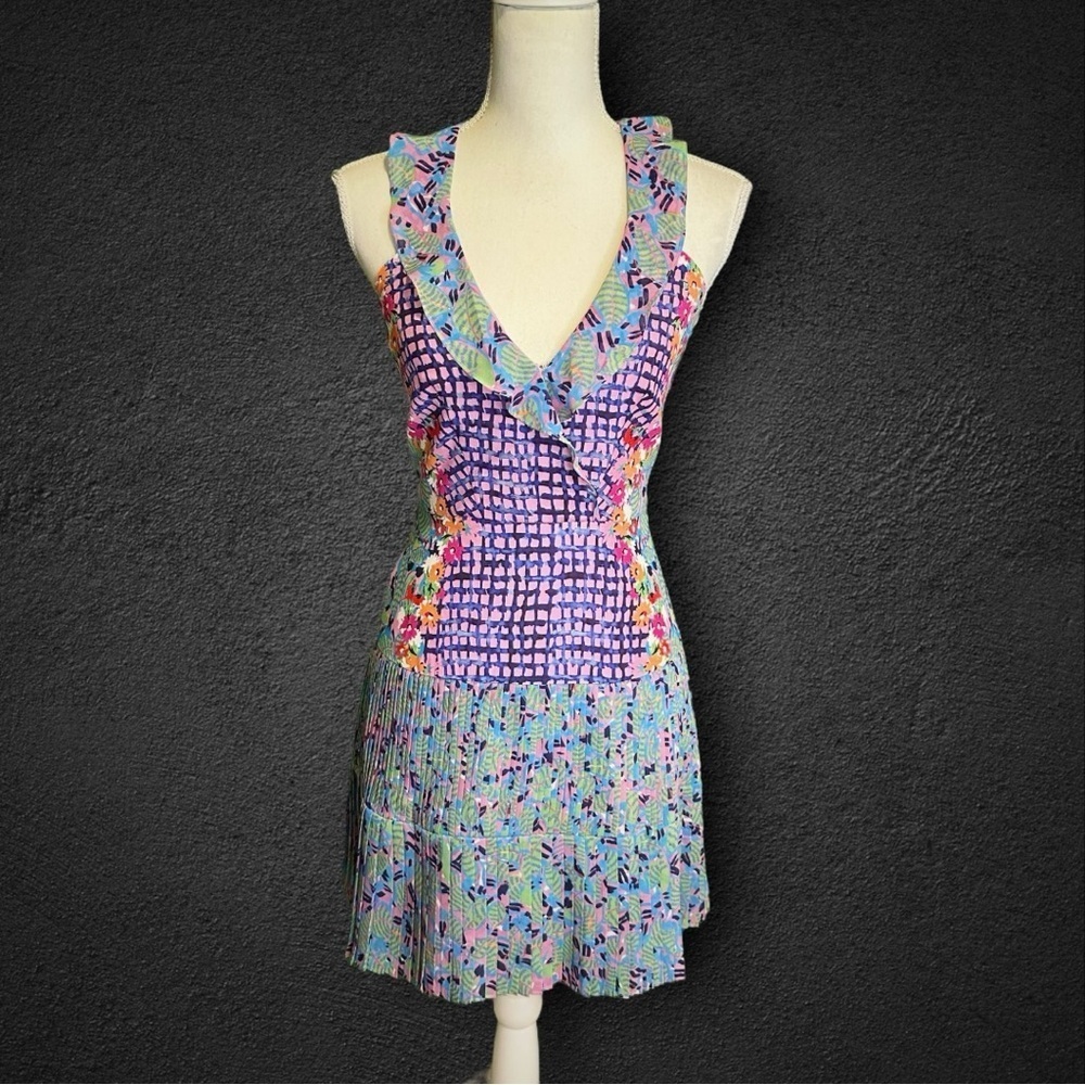 NWOT SALONI ‘Amy’ Short 100% Silk Dress in “Tropical Banana Leaf Print” Size 0
